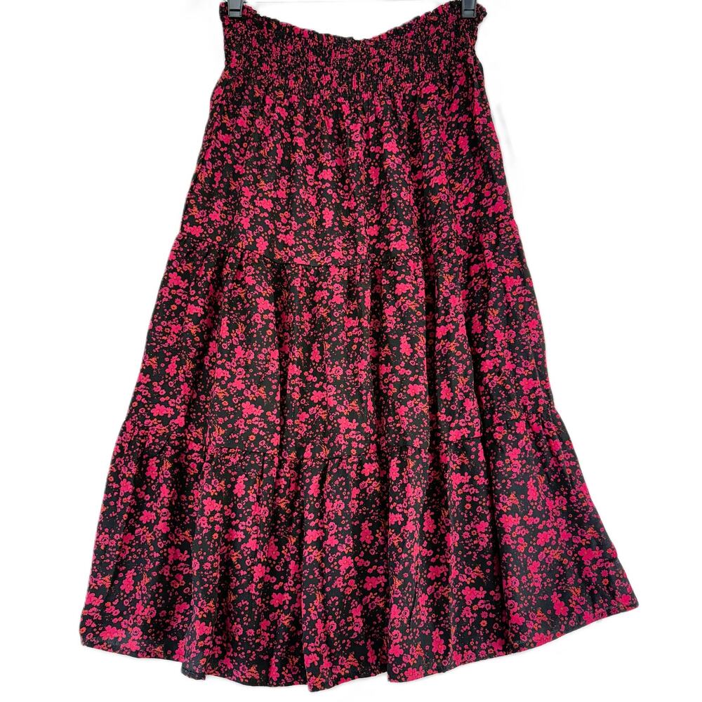 City Studio Women's Elastic Wasist Floral Midi Skirt Black Wine Size M